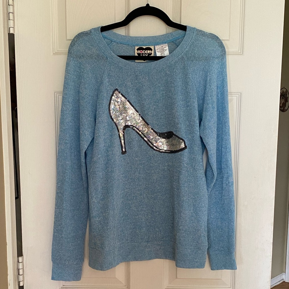 Light Blue Sequin Heel Sweater